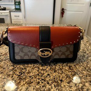 Coach Georgie Saddlebag Black/Khaki/Terracotta MSRP $398